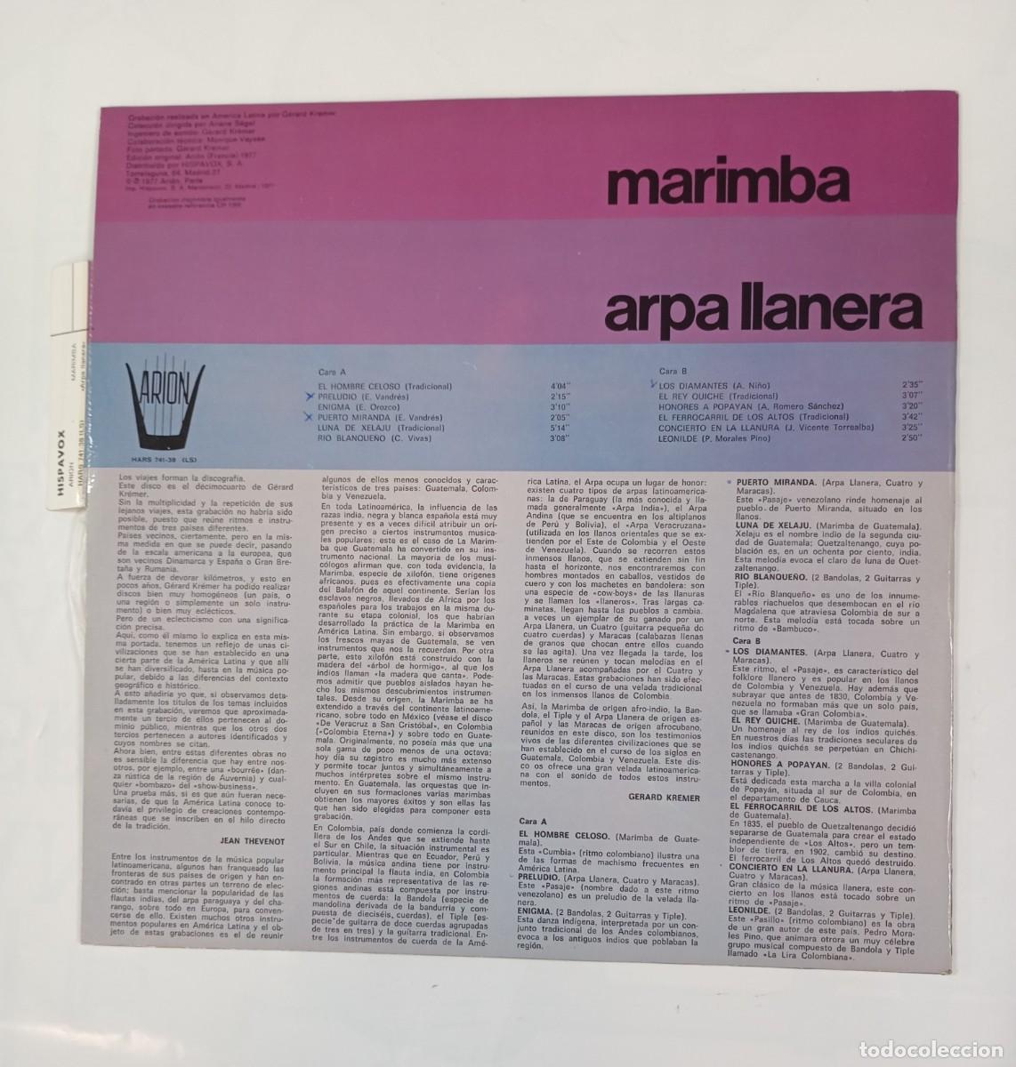Discos de vinilo: Marimba - Arpa Llanera. LP. TDKDA52 - Foto 2
