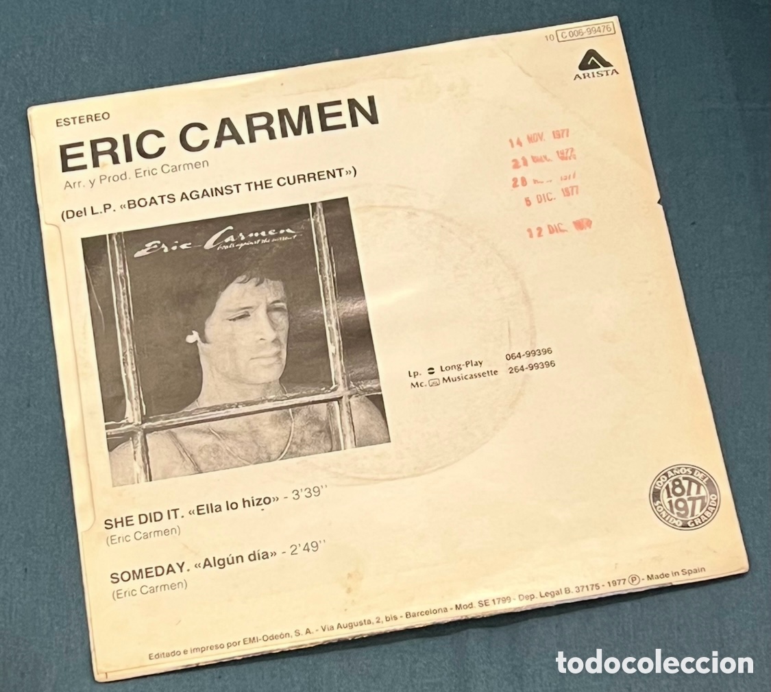 Discos de vinilo: Disco Vinilo Single. Eric Carmen. &ldquo;She dit It&rdquo;. 1979. - Foto 2