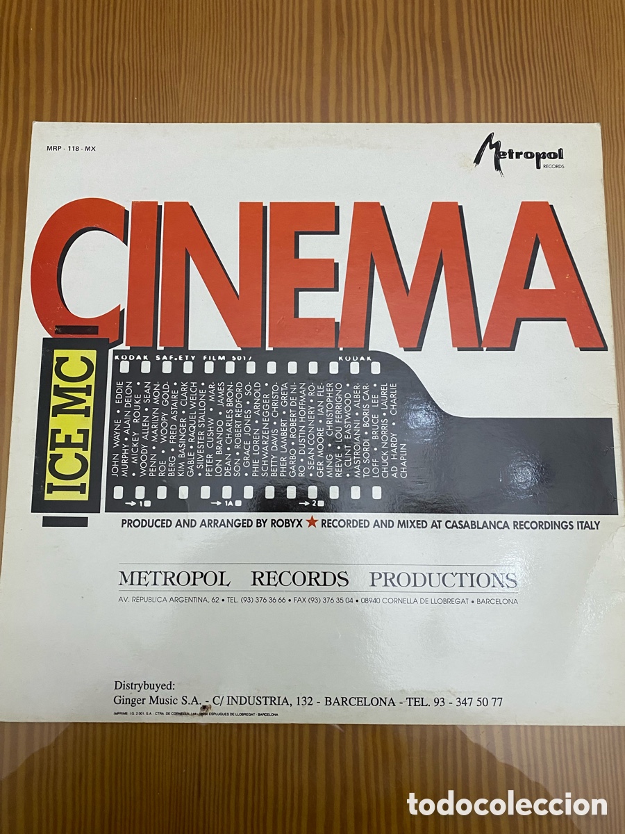Discos de vinilo: Disco de Vinilo (Maxi) Ice Mc &ldquo;Cinema&rdquo; - Foto 2