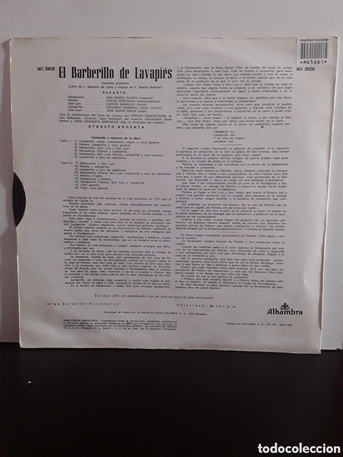 Discos de vinilo: Ataulfo Argenta &lrm;&ndash; El Barberillo De Lavapi&eacute;s - Foto 2