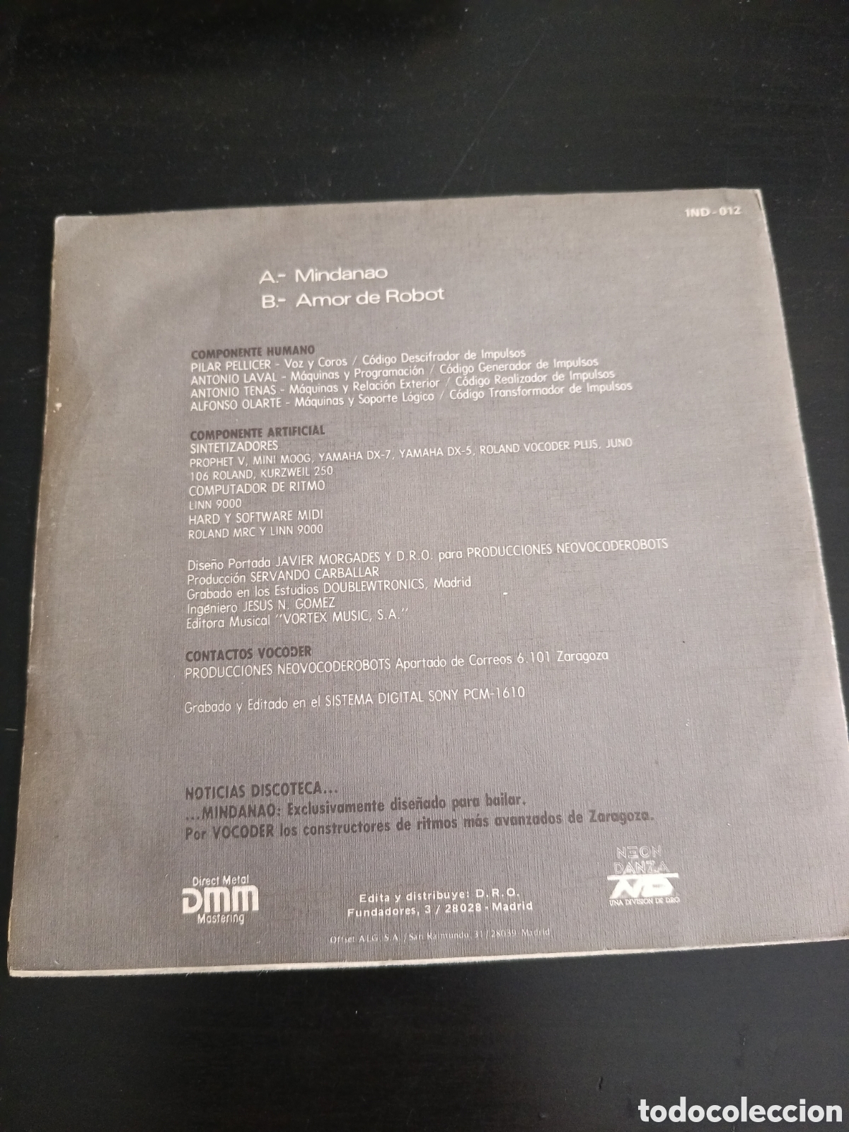 Discos de vinilo: Vocoder&nbsp;&ndash;&nbsp;Mindanao. Vinilo 7&rdquo; single promo 1985 Espa&ntilde;a - Foto 2