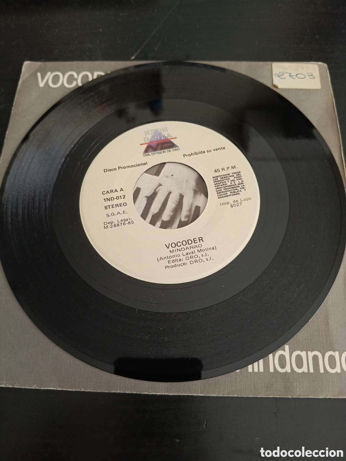Discos de vinilo: Vocoder&nbsp;&ndash;&nbsp;Mindanao. Vinilo 7&rdquo; single promo 1985 Espa&ntilde;a - Foto 3