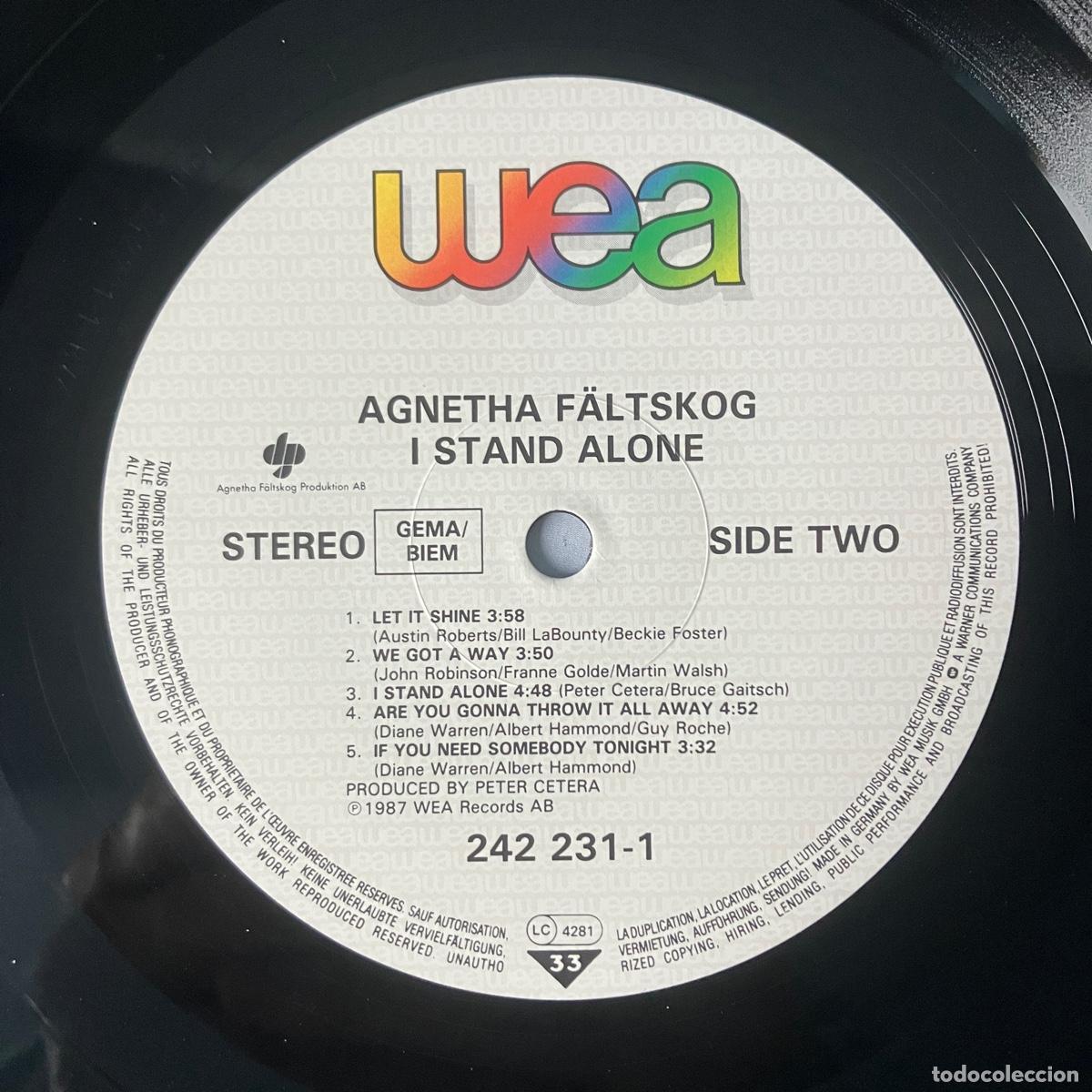 Discos de vinilo: Agnetha F&auml;ltskog &ndash; I Stand Alone, Europe 1986 WEA - Foto 5