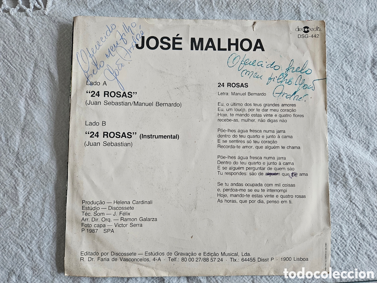 Discos de vinilo: 24 ROSAS - JOSE MALHOA - SINGLE - Foto 3