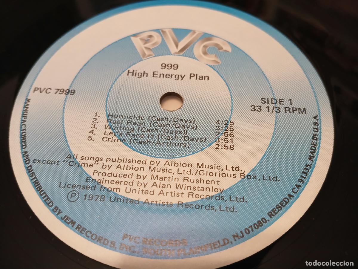 Discos de vinilo: 999 &ndash; High Energy Plan- LP disco vinilo - Foto 3