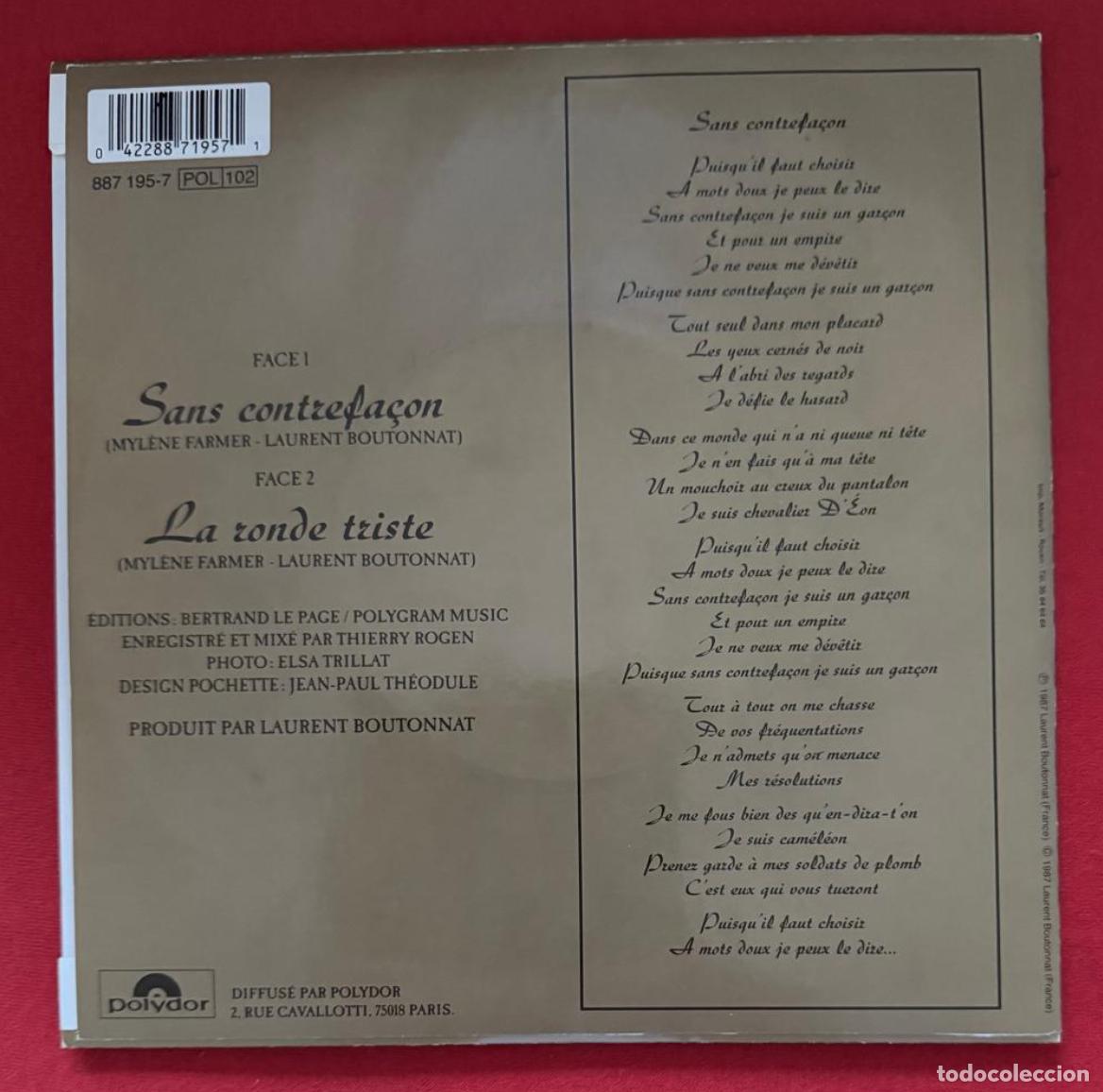 Discos de vinilo: Mylene Farmer 45t sans contrefacon EX EX single - Foto 3