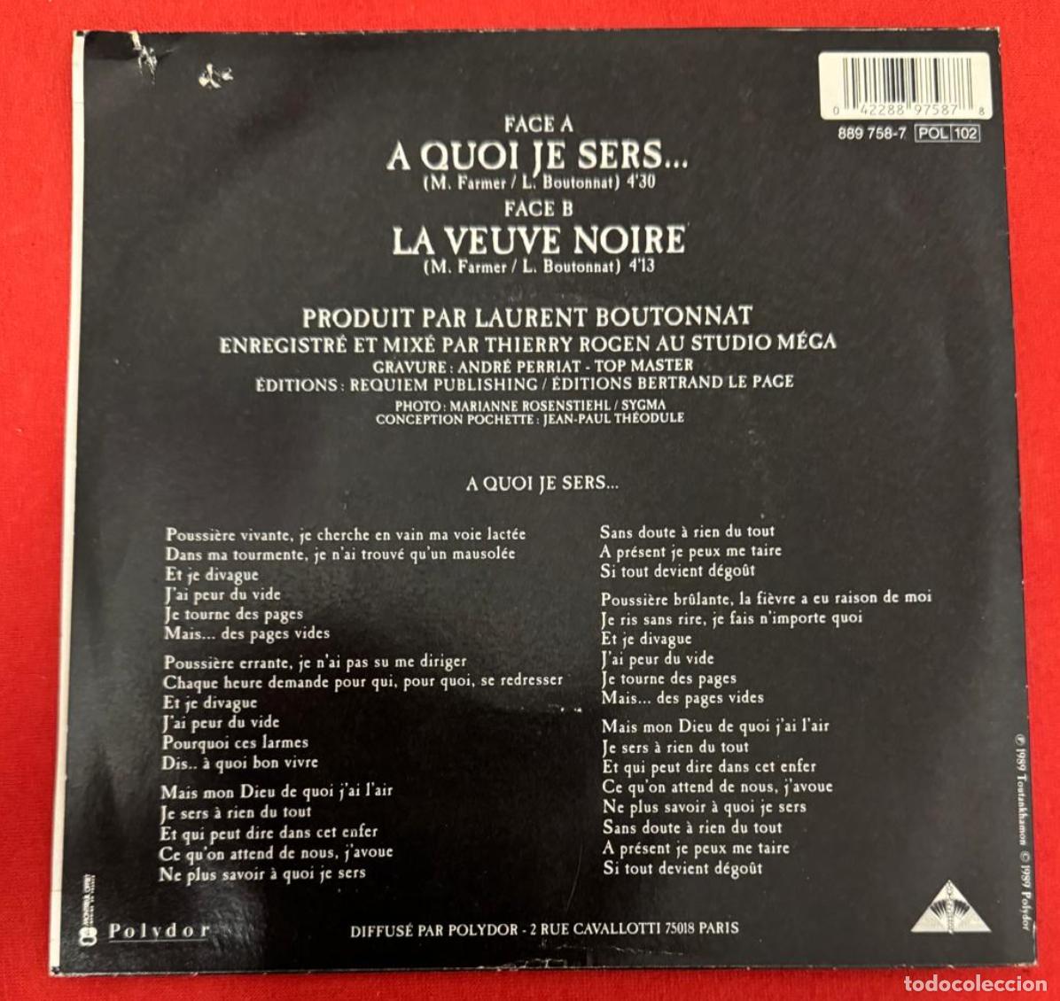 Discos de vinilo: Mylene Farmer 45t A je sers VG++ EX - Foto 3