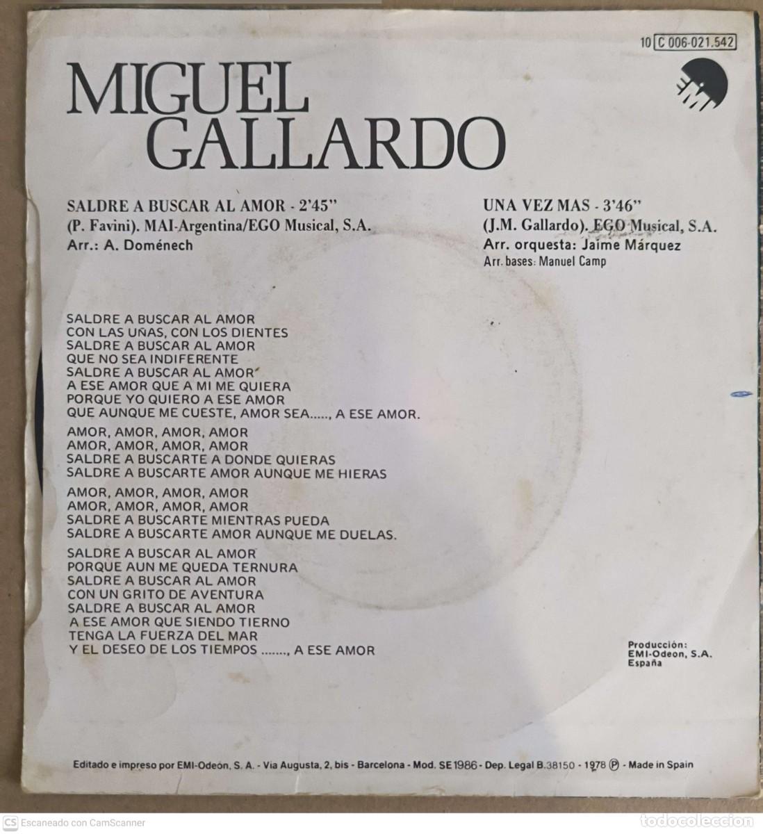 Discos de vinilo: MIGUEL GALLARDO - Lote 2 Singles - Foto 3