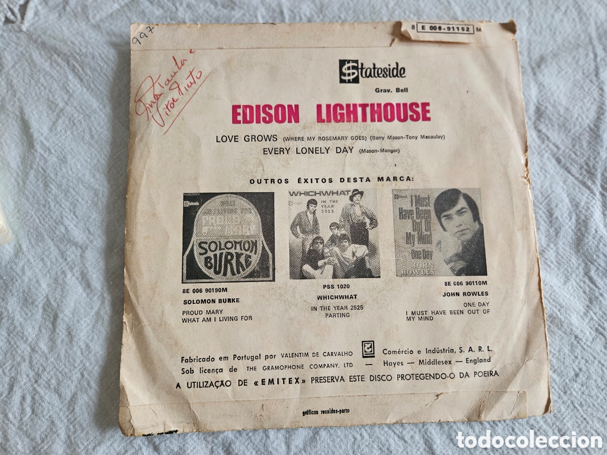 Discos de vinilo: EDISON LIGHTHOUSE / LOVE GROWS / EVERY LONELY DAY (SINGLE DE 1970) - Foto 3