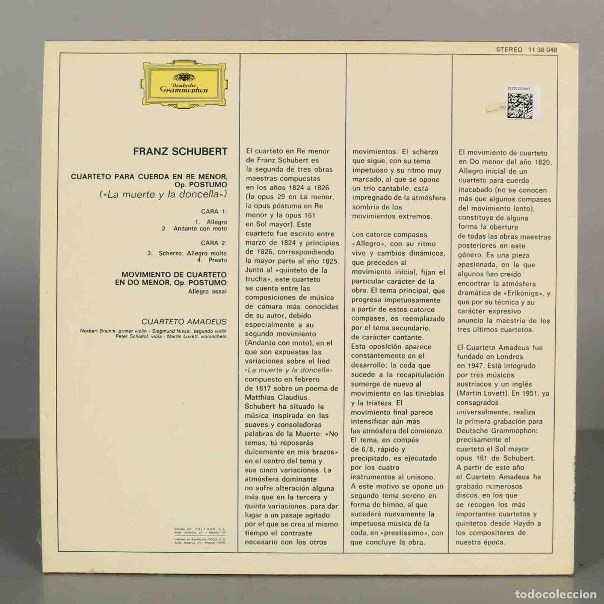 Discos de vinilo: LP. SCHUBERT &laquo;La muerte y la doncella. CUARTETO AMADEUS - Foto 2