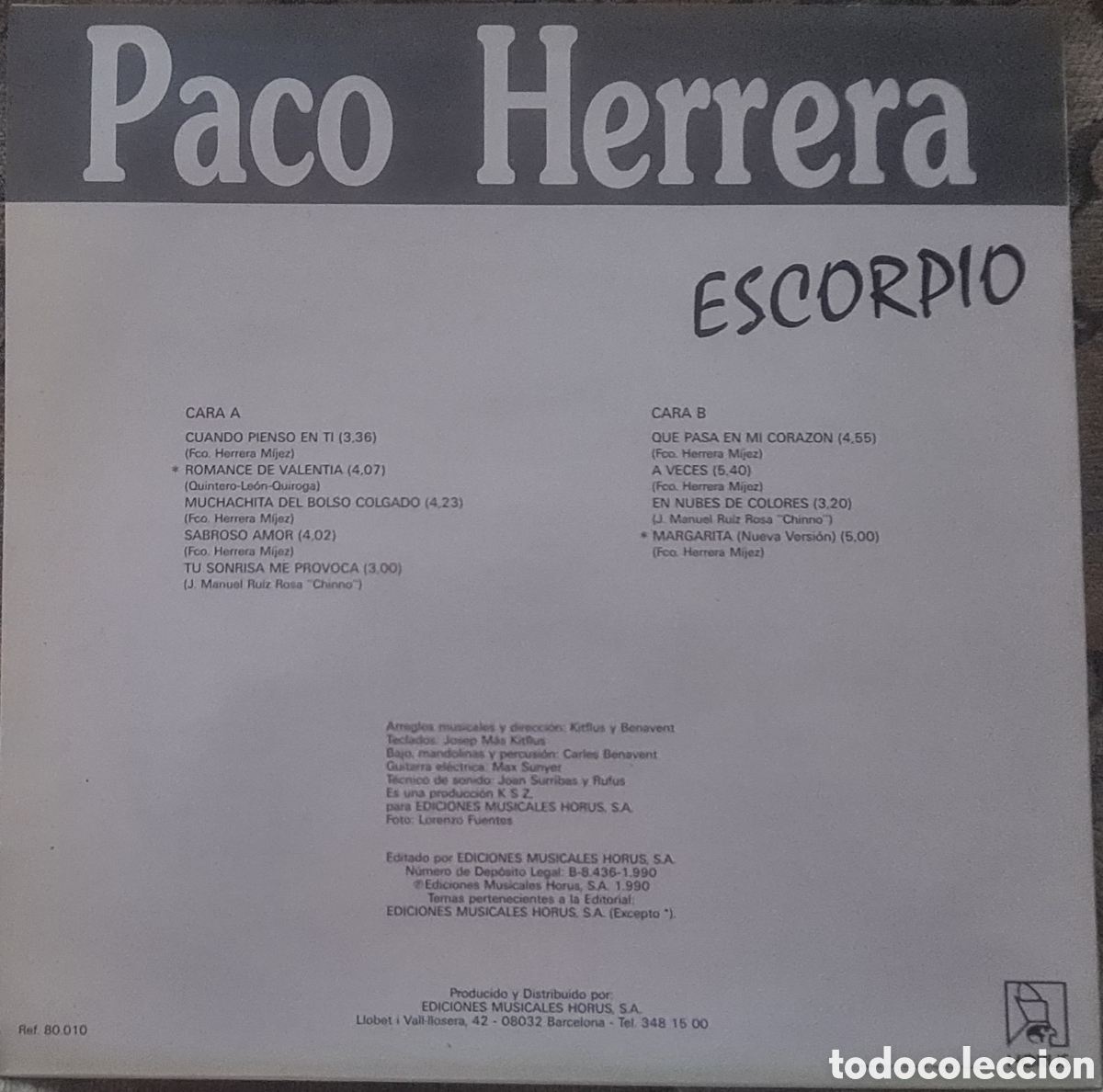 Discos de vinilo: Paco Herrera- Escorpio, 1990 - Foto 2
