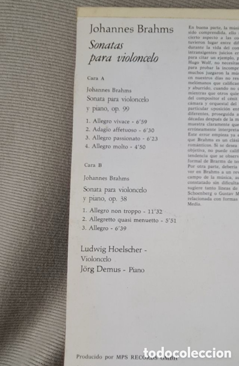Discos de vinilo: Vinilo LP Brahms - Cello-Sonaten - Foto 4