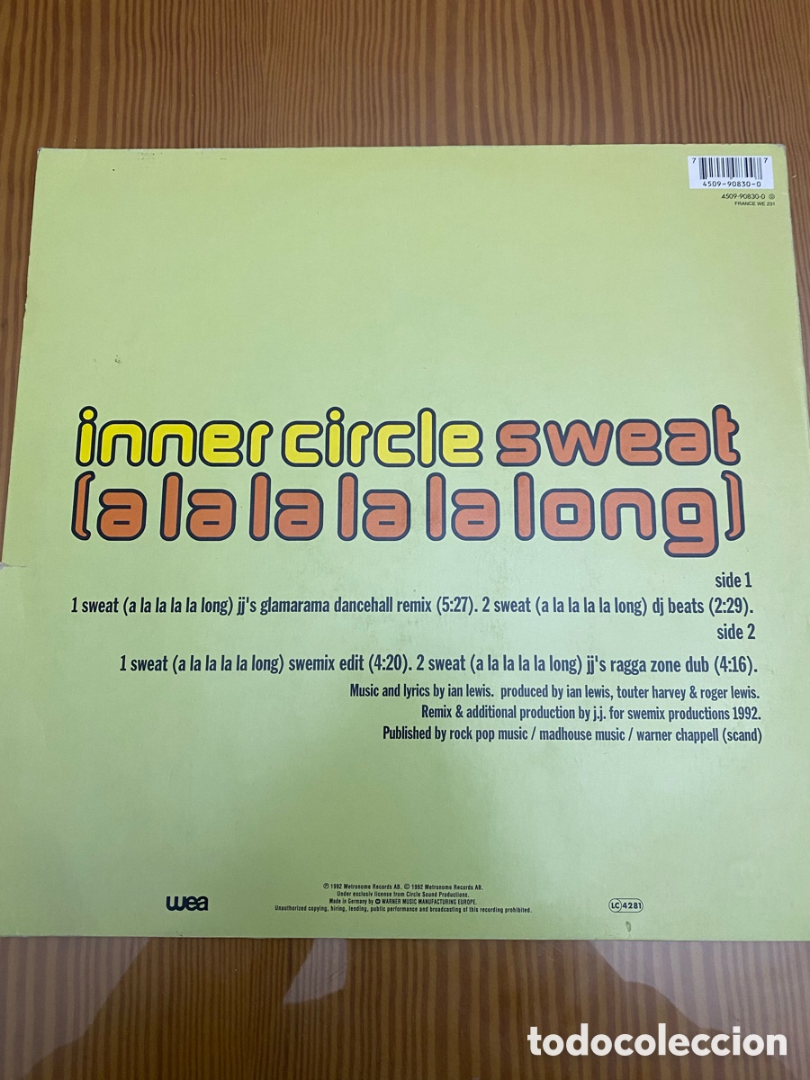 Discos de vinilo: Disco de Vinilo (Maxi) Inner Circle &ldquo;Sweat&rdquo; - Foto 2
