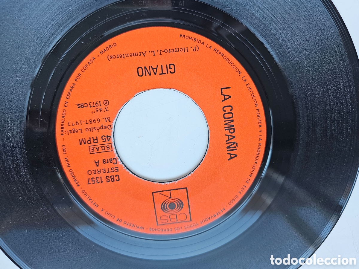 Discos de vinilo: Disco de vinilo de 45 RPM La Compa&ntilde;ia, Gitano 1973 - Foto 2