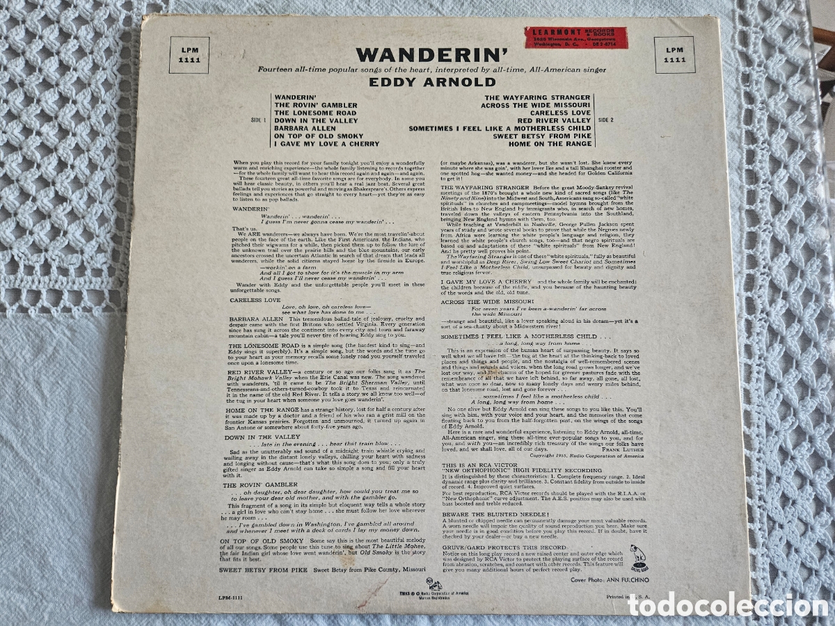 Discos de vinilo: LP Eddy Arnold Wanderin - Foto 3