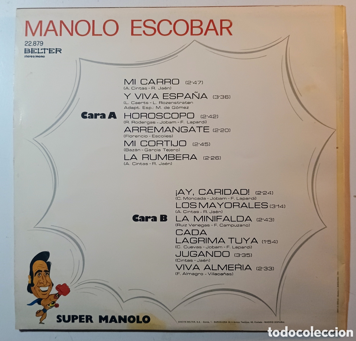 Discos de vinilo: MANOLO ESCOBAR - SUPER MANOLO - LP - Foto 2