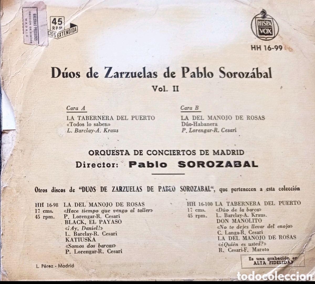 Discos de vinilo: D&uacute;os De Zarzuelas De Pablo Solozabal Vol. 2 - Foto 2