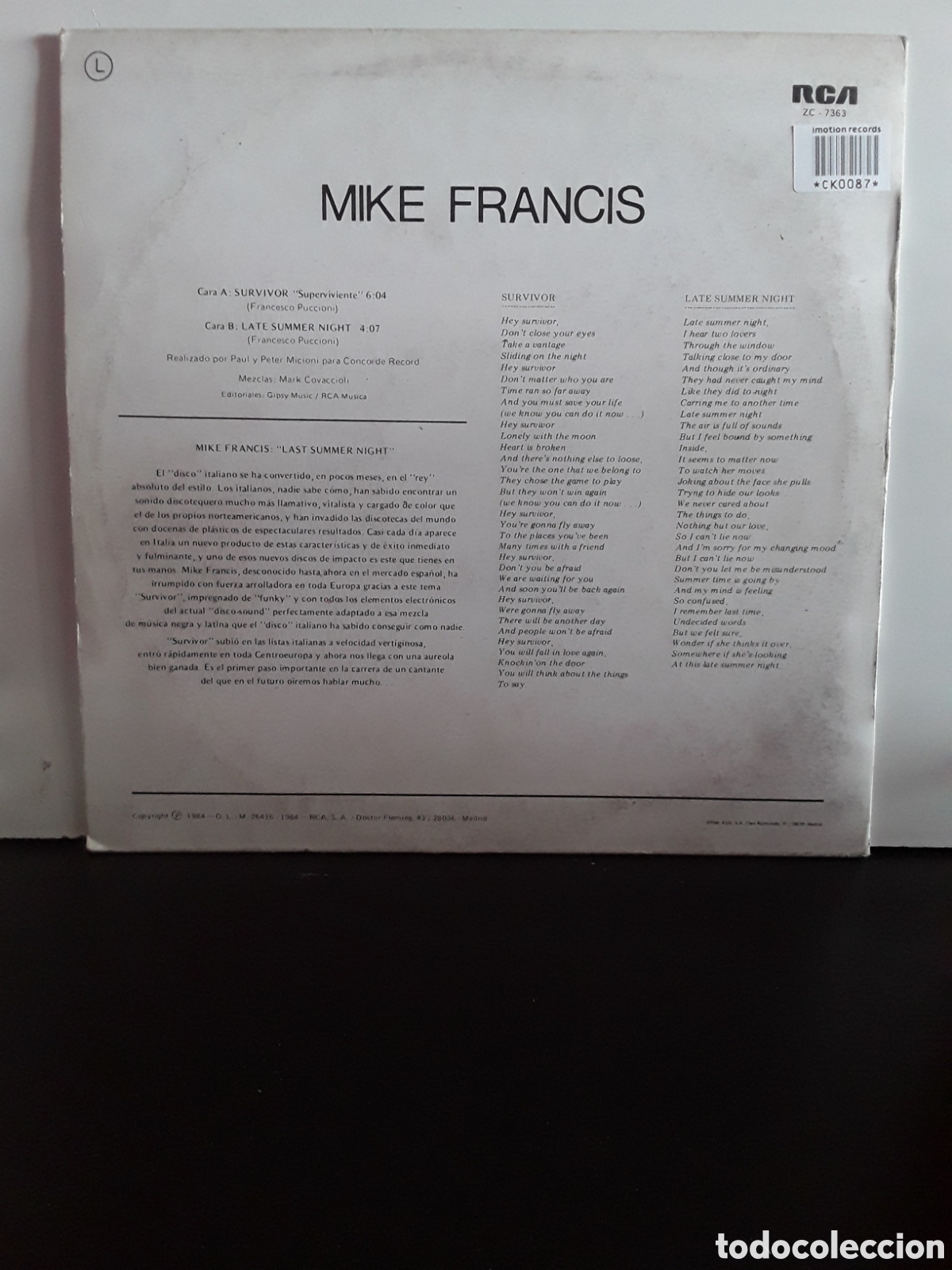 Discos de vinilo: Mike Francis &lrm;&ndash; Survivor = Superviviente - Foto 2