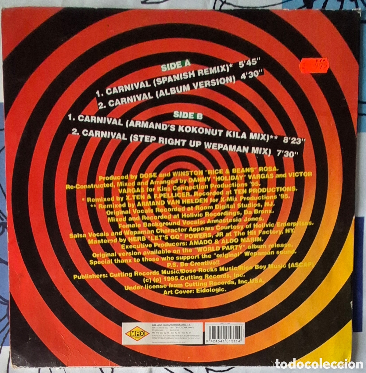 Discos de vinilo: MAXI - 2 IN A ROOM - CARNIVAL - 1996 ESPA&Ntilde;A - Foto 2