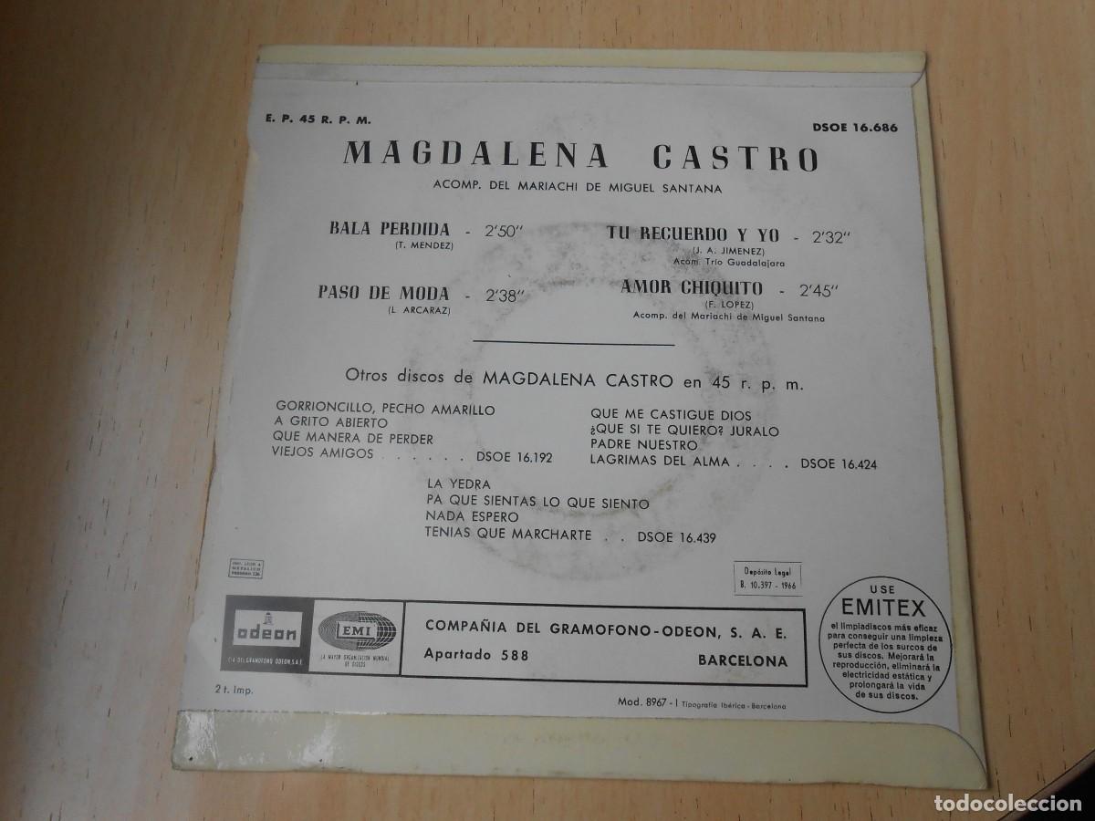 Discos de vinilo: MAGDALENA CASTRO, EP, BALA PERDIDA + 3, A&Ntilde;O 1966, ODEON, DSOE 16.686 - Foto 2