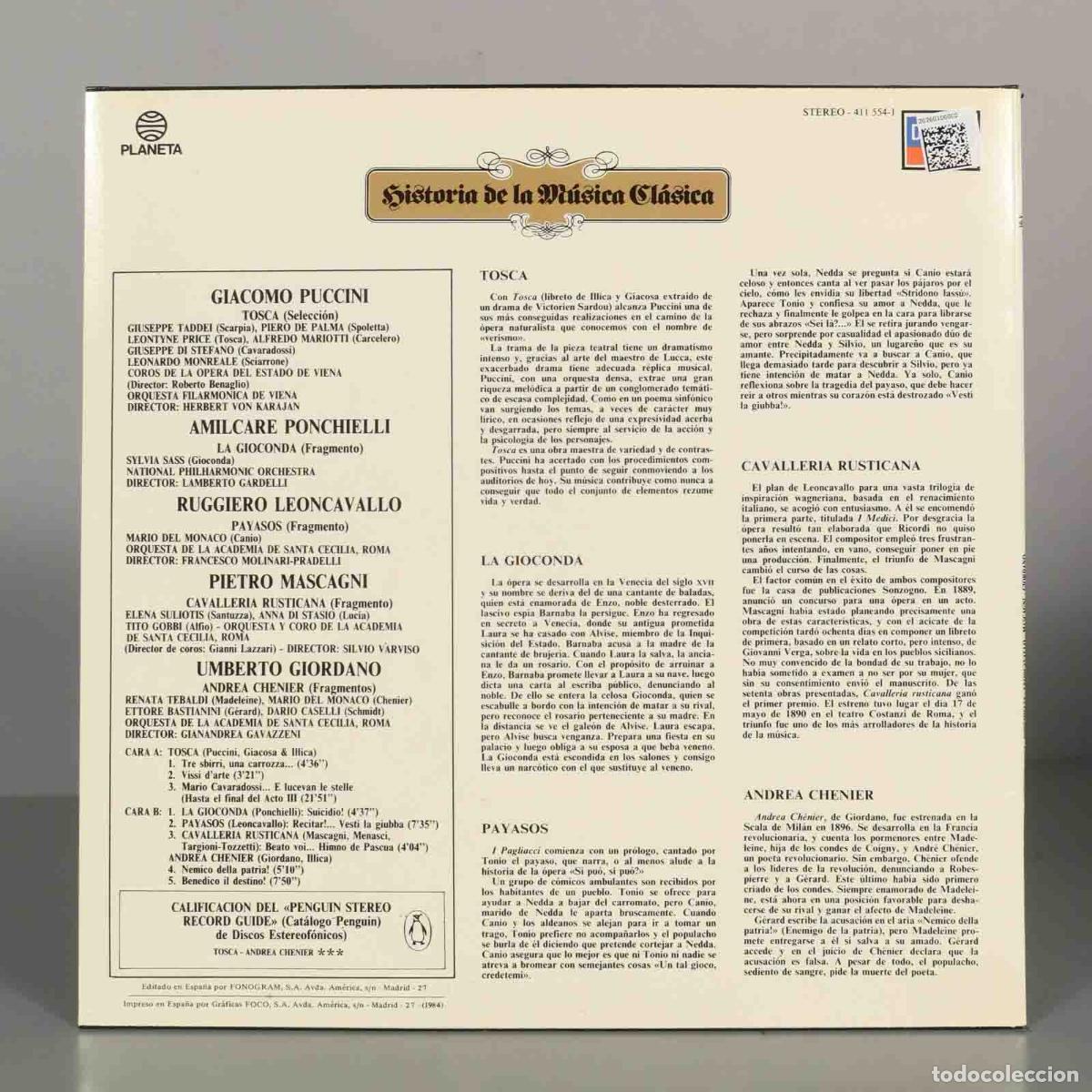 Discos de vinilo: LP. PUCCINI - PONCHIELLI - LEONCAVALLO MASCAGNI - GIORDANO - Foto 2
