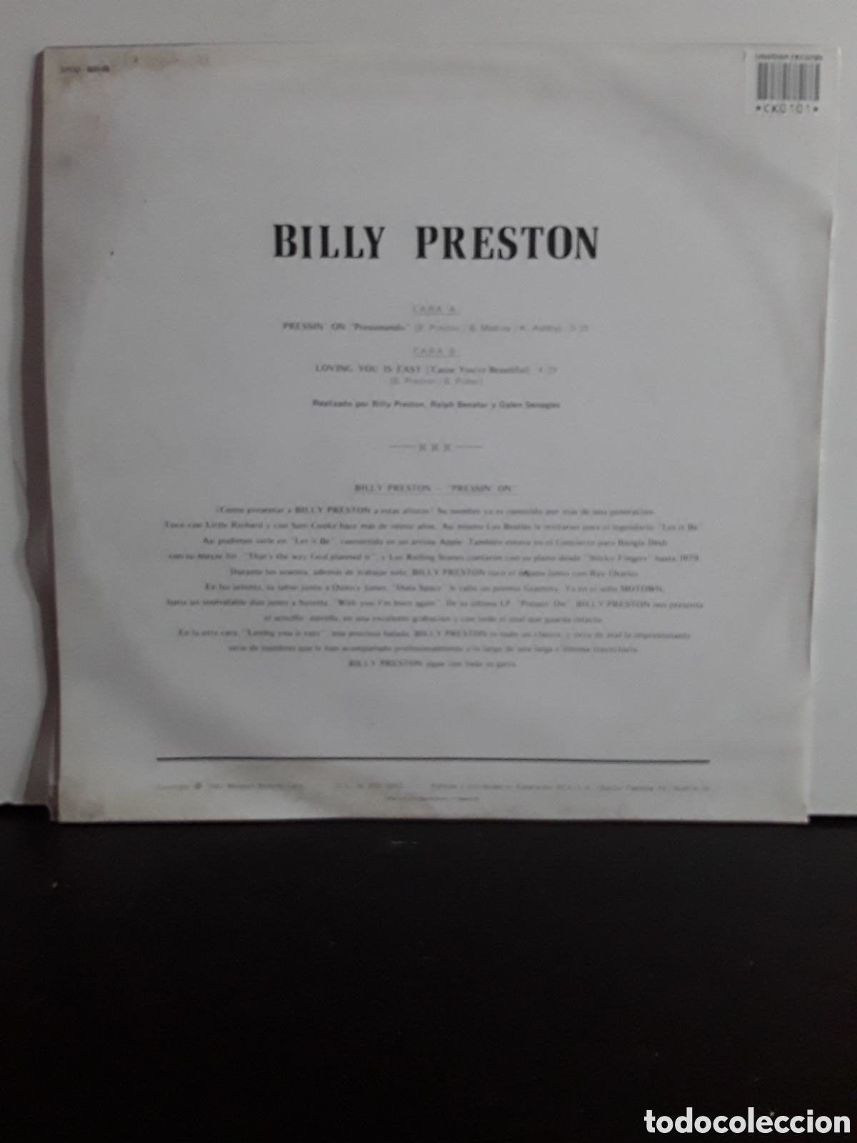 Discos de vinilo: Billy Preston &lrm;&ndash; Pressin On = Presionado - Foto 2