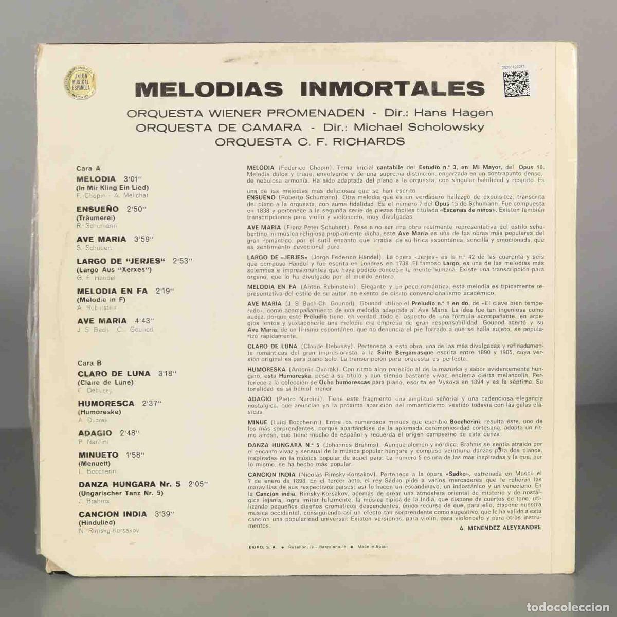 Discos de vinilo: LP. MELODIAS INMORTALES - Foto 2