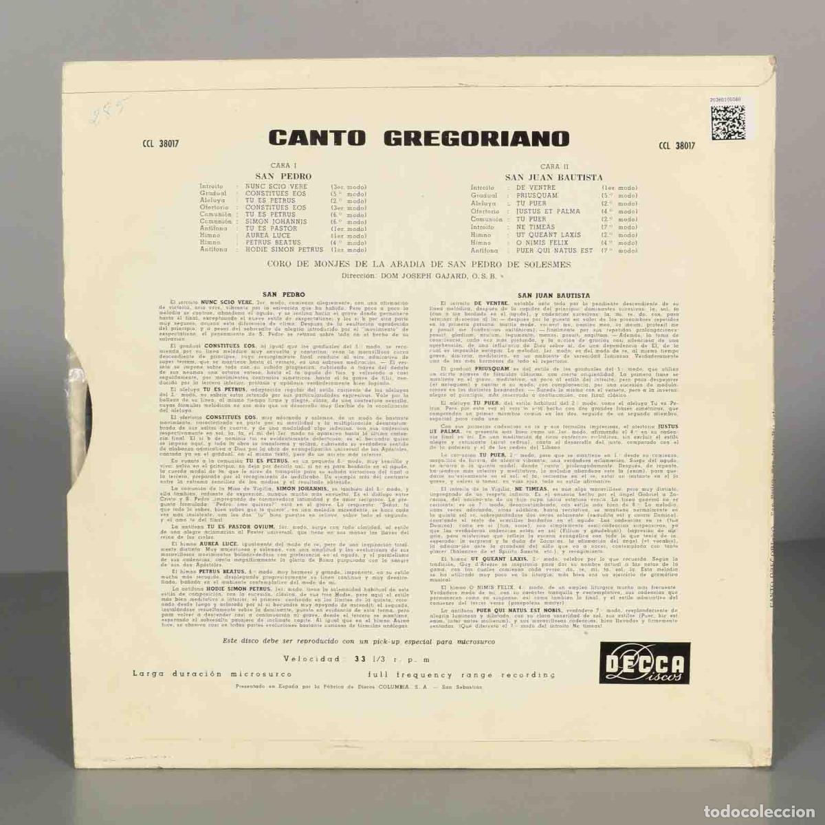 Discos de vinilo: LP. CANTO GREGORIANO. Misas de SAN PEDRO - Foto 2