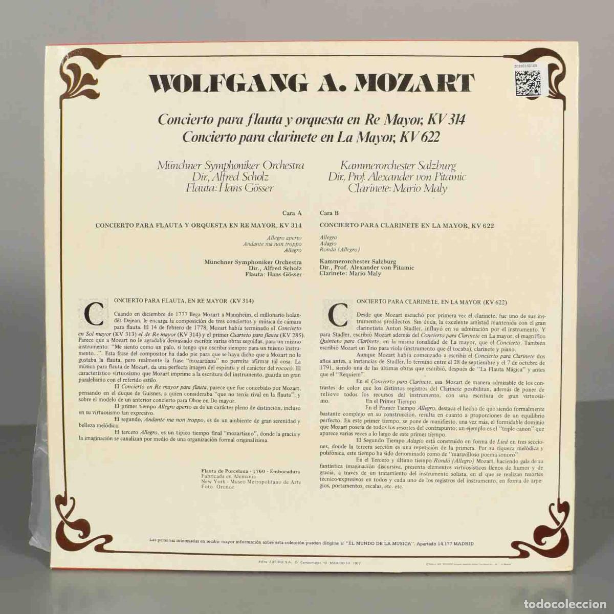 Discos de vinilo: LP. MOZART KV 314 , KV 622 - Foto 2