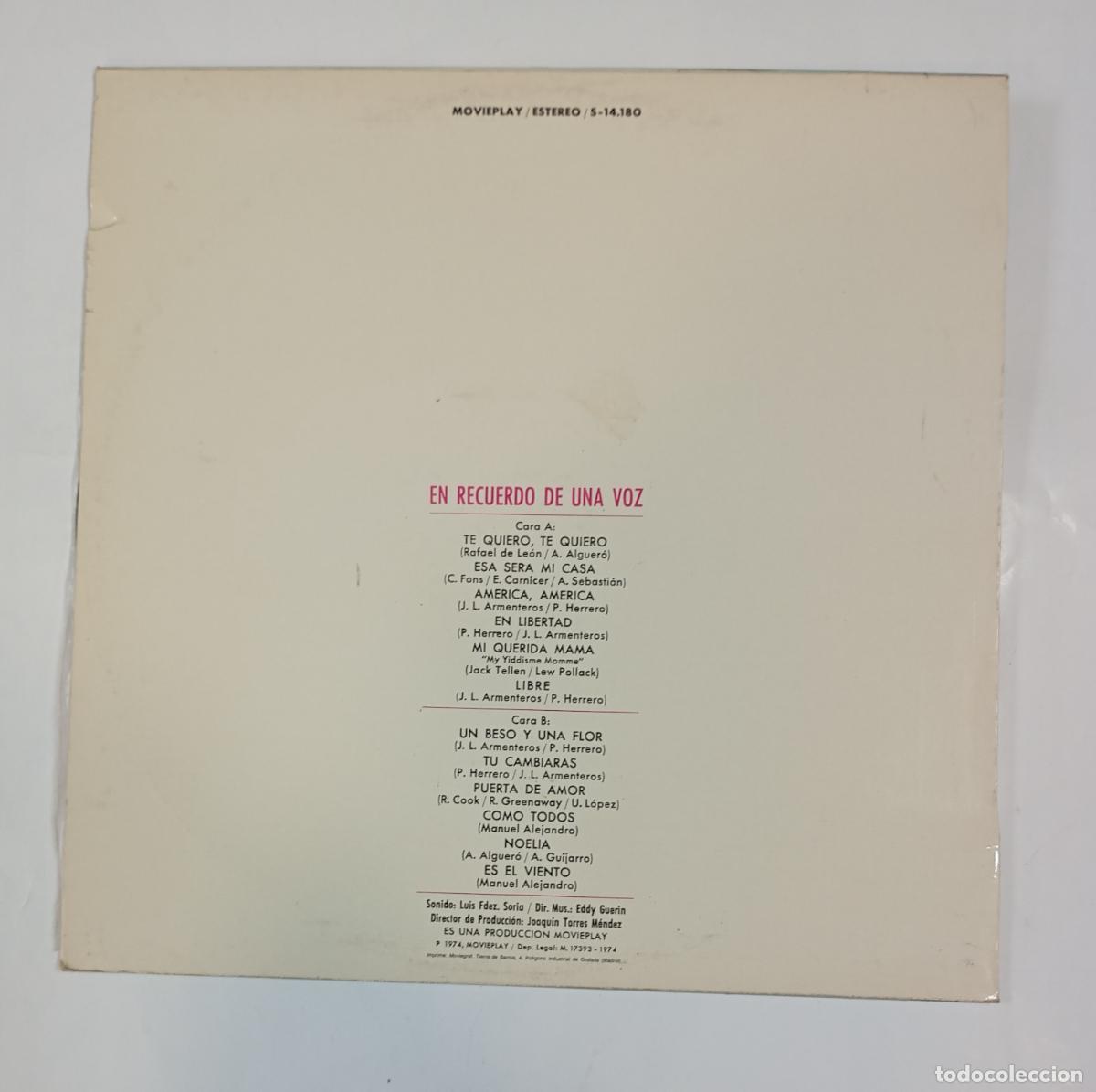 Discos de vinilo: EN RECUERDO DE UNA VOZ. LP. TDKDA44 - Foto 2