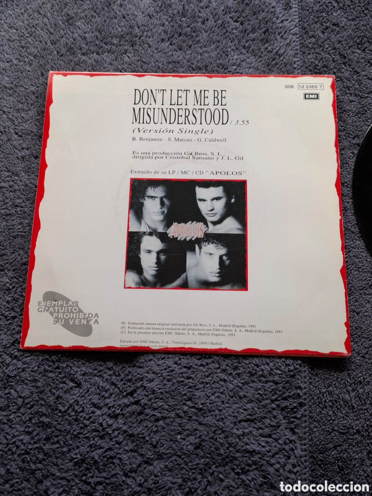Discos de vinilo: D6. Apolos - Dont Let Me Be Misunderstood (Version Single), Electronic Rock Pop, 1991. - Foto 3