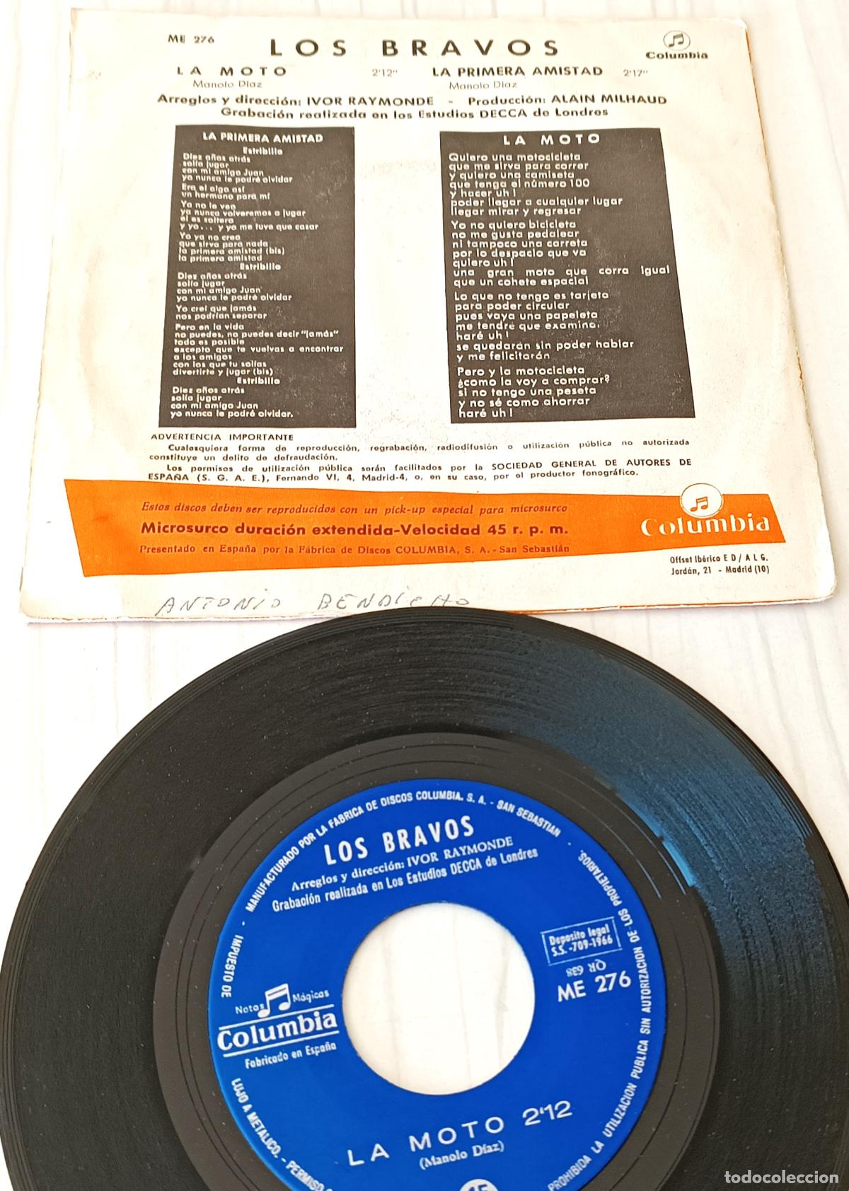 Discos de vinilo: LOS BRAVOS - LA MOTO COUMBIA - 1966 - Foto 2