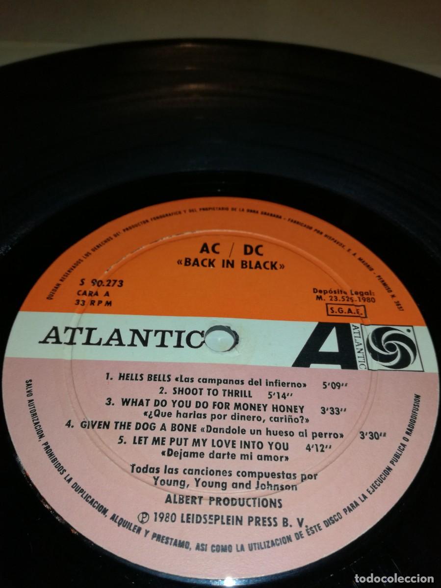 Discos de vinilo: AC/DC-BACK IN BLACK-ORIGINAL ESPA&Ntilde;OL 1980 - Foto 3