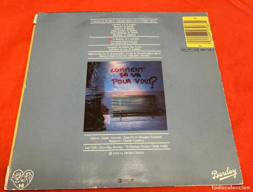 Discos de vinilo: Patrick Bruel 45t Comment ça va EX EX single - Foto 2