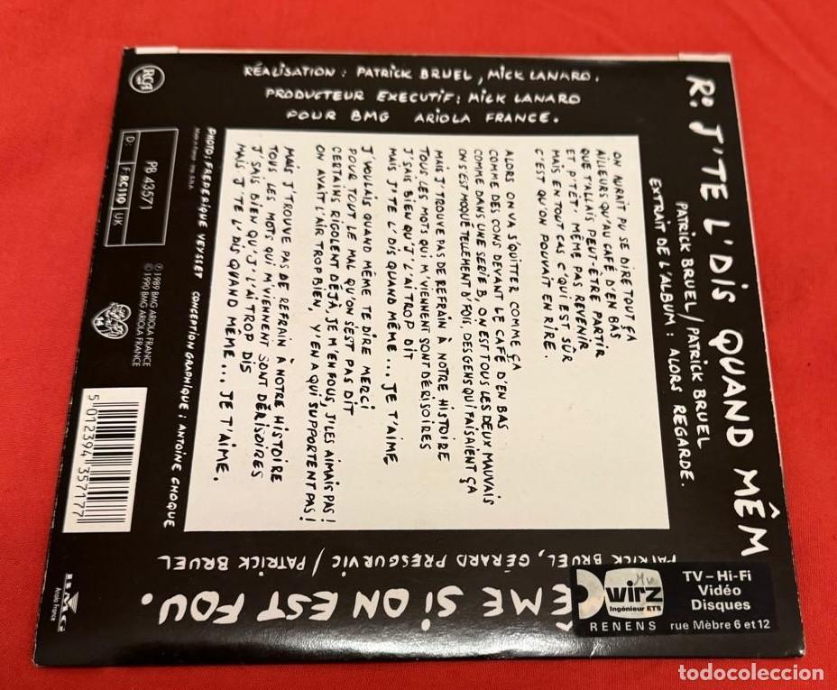 Discos de vinilo: Patrick Bruel 45t J te ldis quand meme EX EX - Foto 2