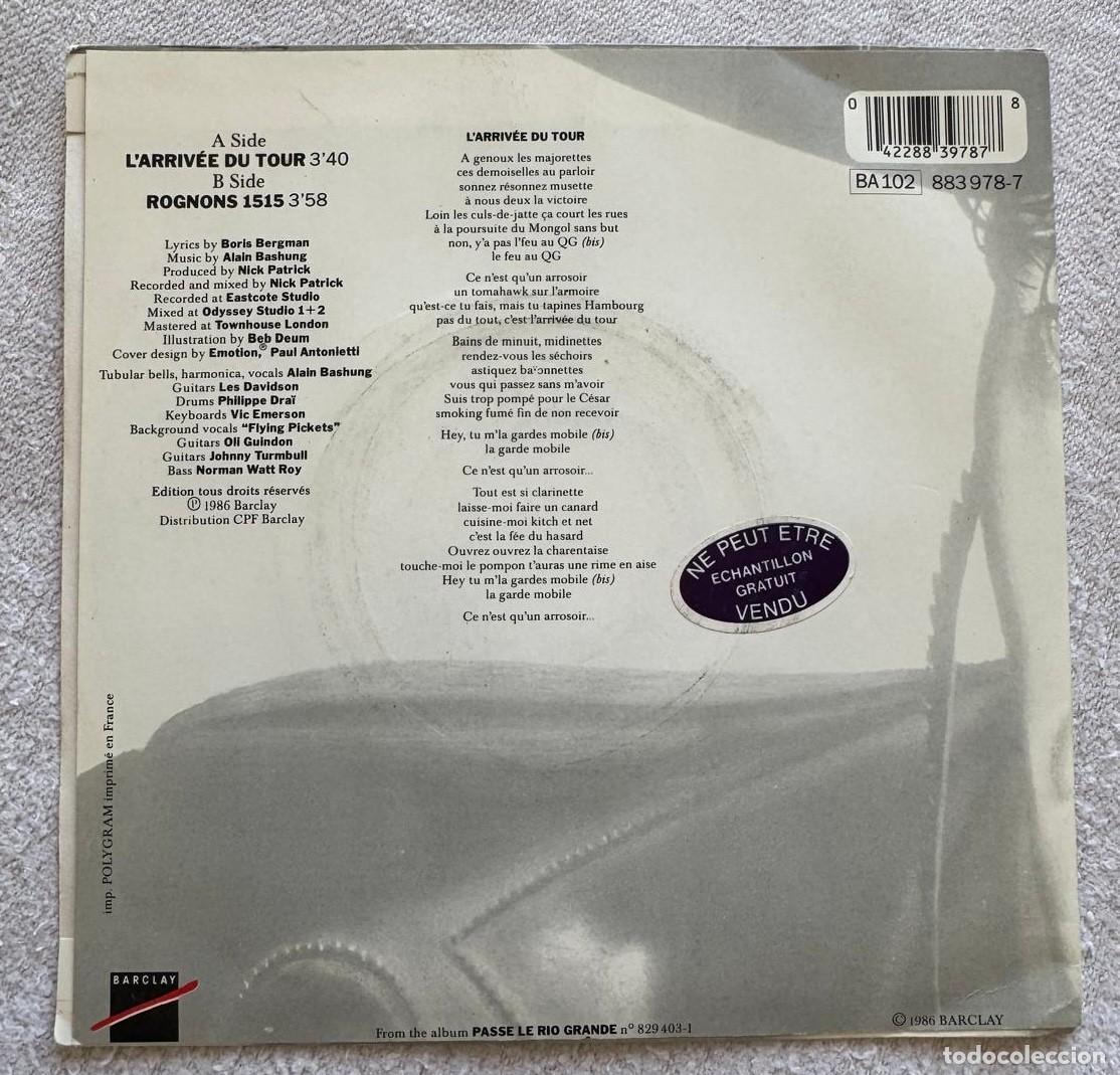 Discos de vinilo: Alain Bashung 45t Larrivee du tour EX EX single - Foto 3