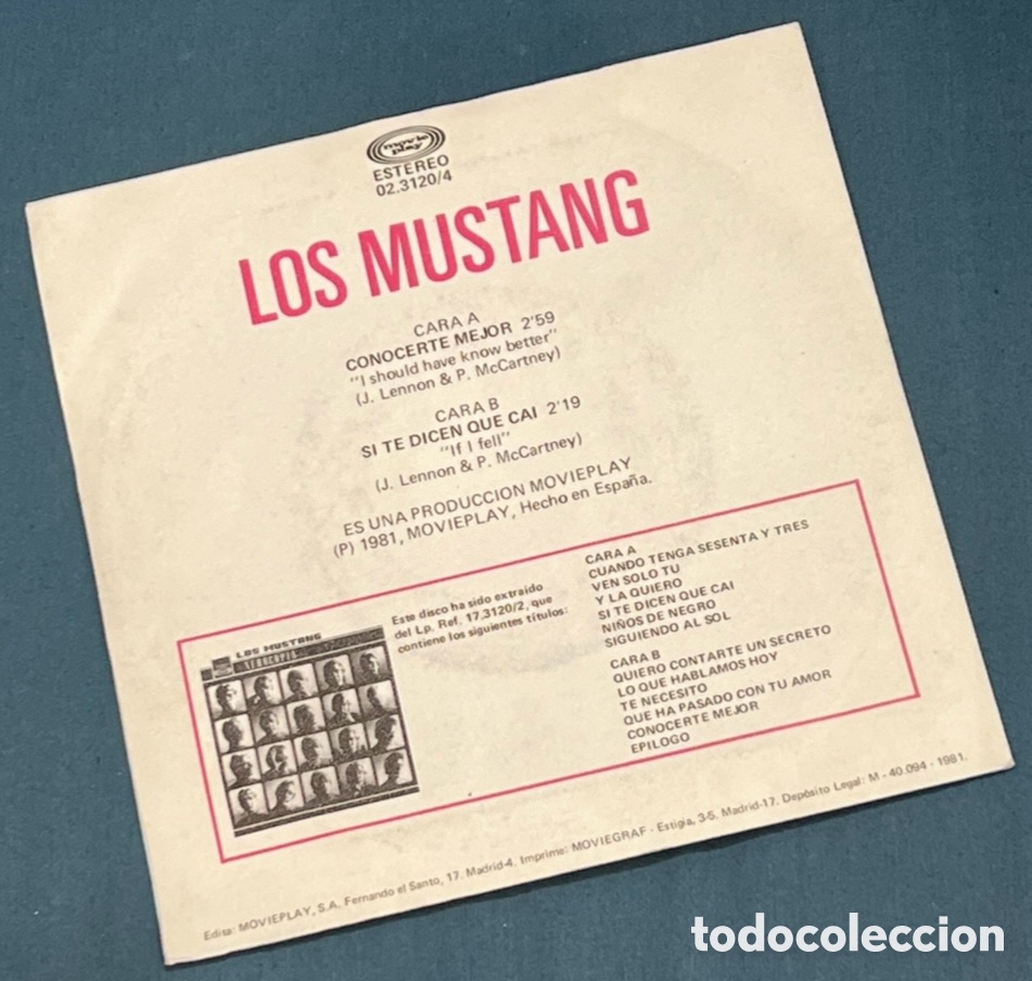 Discos de vinilo: Disco Vinilo Single. Los Mustang. &ldquo;Conocerte mejor&rdquo;. 1981. - Foto 2