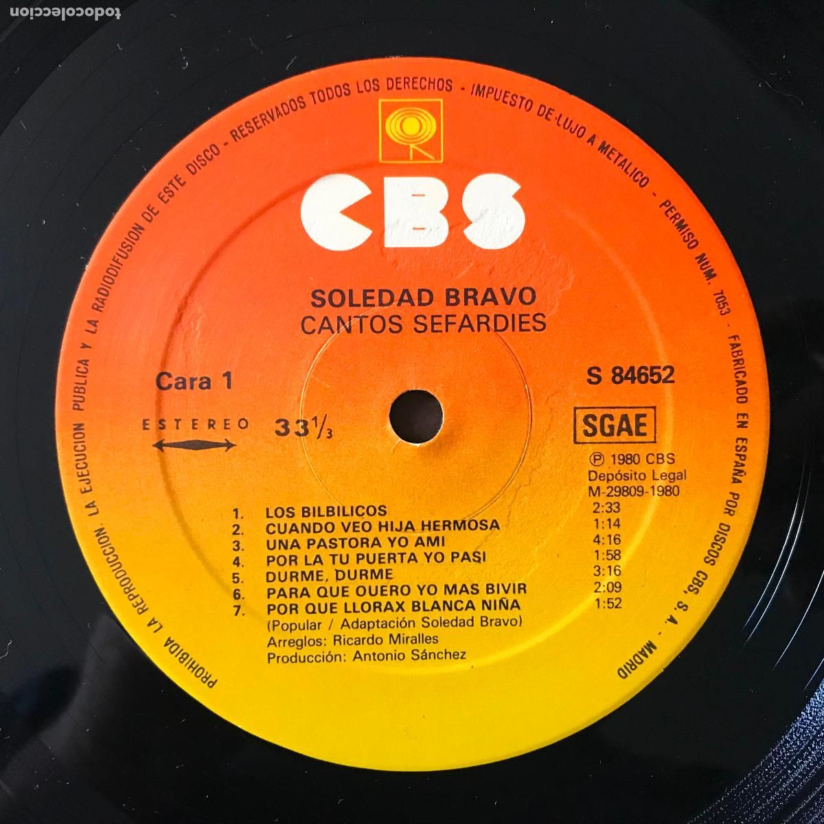 Discos de vinilo: Soledad Bravo. Cantos sefard&iacute;es. - Foto 4