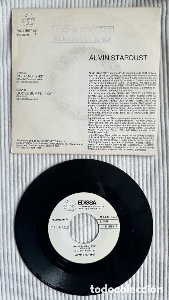 Discos de vinilo: AALVIN STARDUST SG PROMO. PRETEND - Foto 2