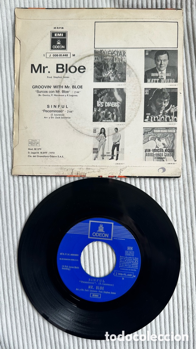 Discos de vinilo: Mr. BLOE SG GROOVING WITH MR. BLOE. SPAIN - Foto 2