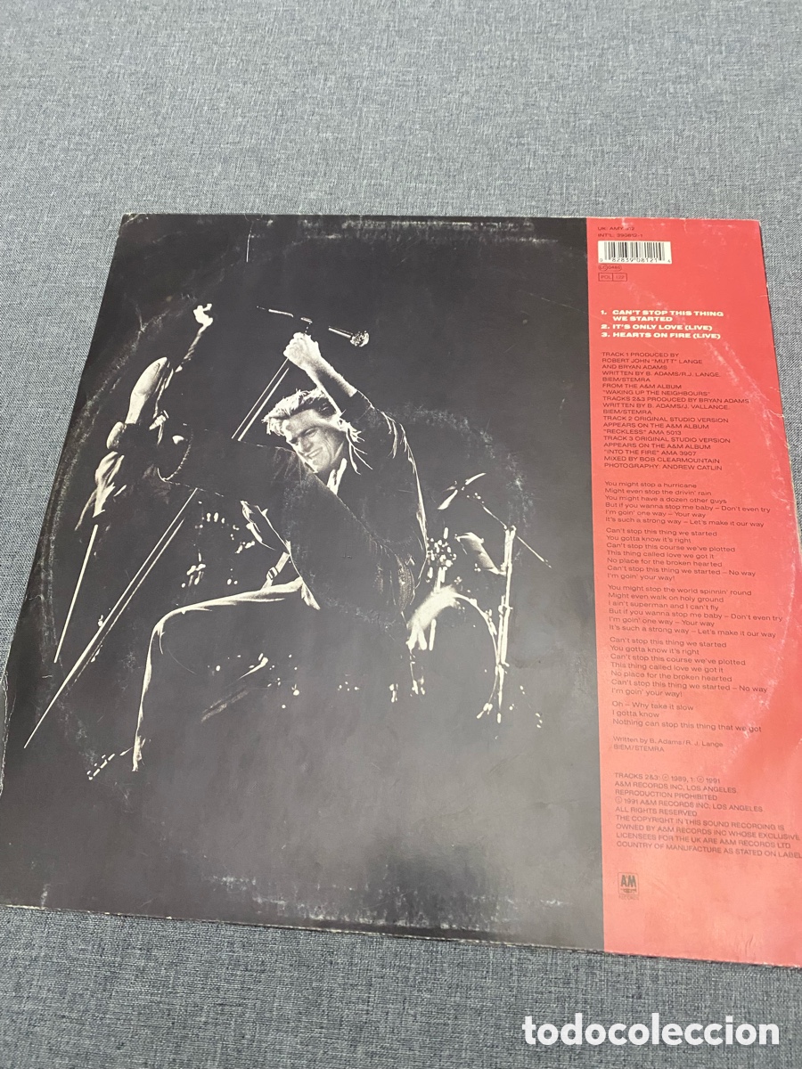 Discos de vinilo: Disco de Vinilo (Maxi) Bryan Adams &rdquo;Can&rsquo;t Stop This Thing We Started&rdquo; - Foto 2