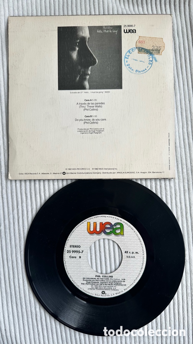 Discos de vinilo: PHIL COLLINS SG. A TRAV&Eacute;S DE LAS PAREDES. SPAIN - Foto 2