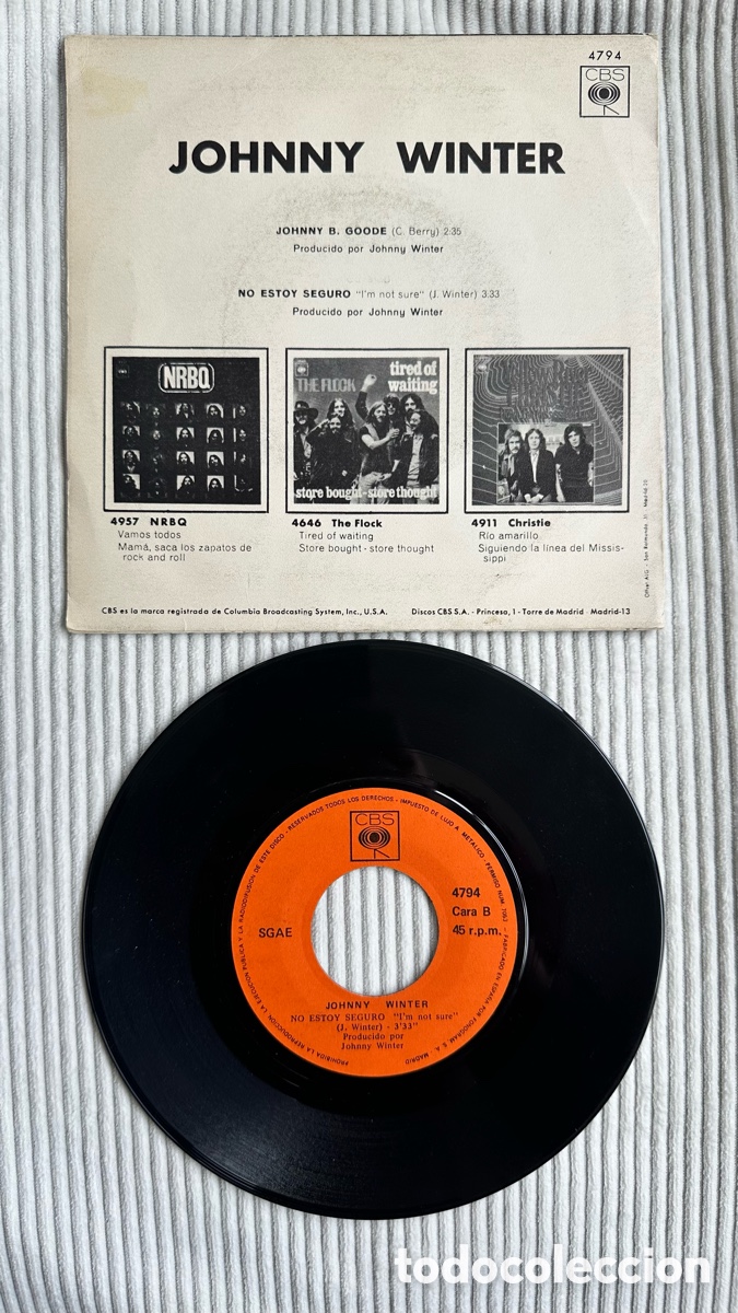 Discos de vinilo: JOHNNY WINTER SG. JOHNNY B. GOODE. SPAIN - Foto 2