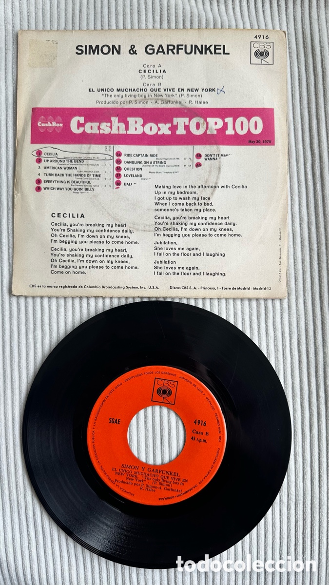 Discos de vinilo: SIM&Oacute;N Y GARFUNKEL SG. CECILIA. SPAIN - Foto 2