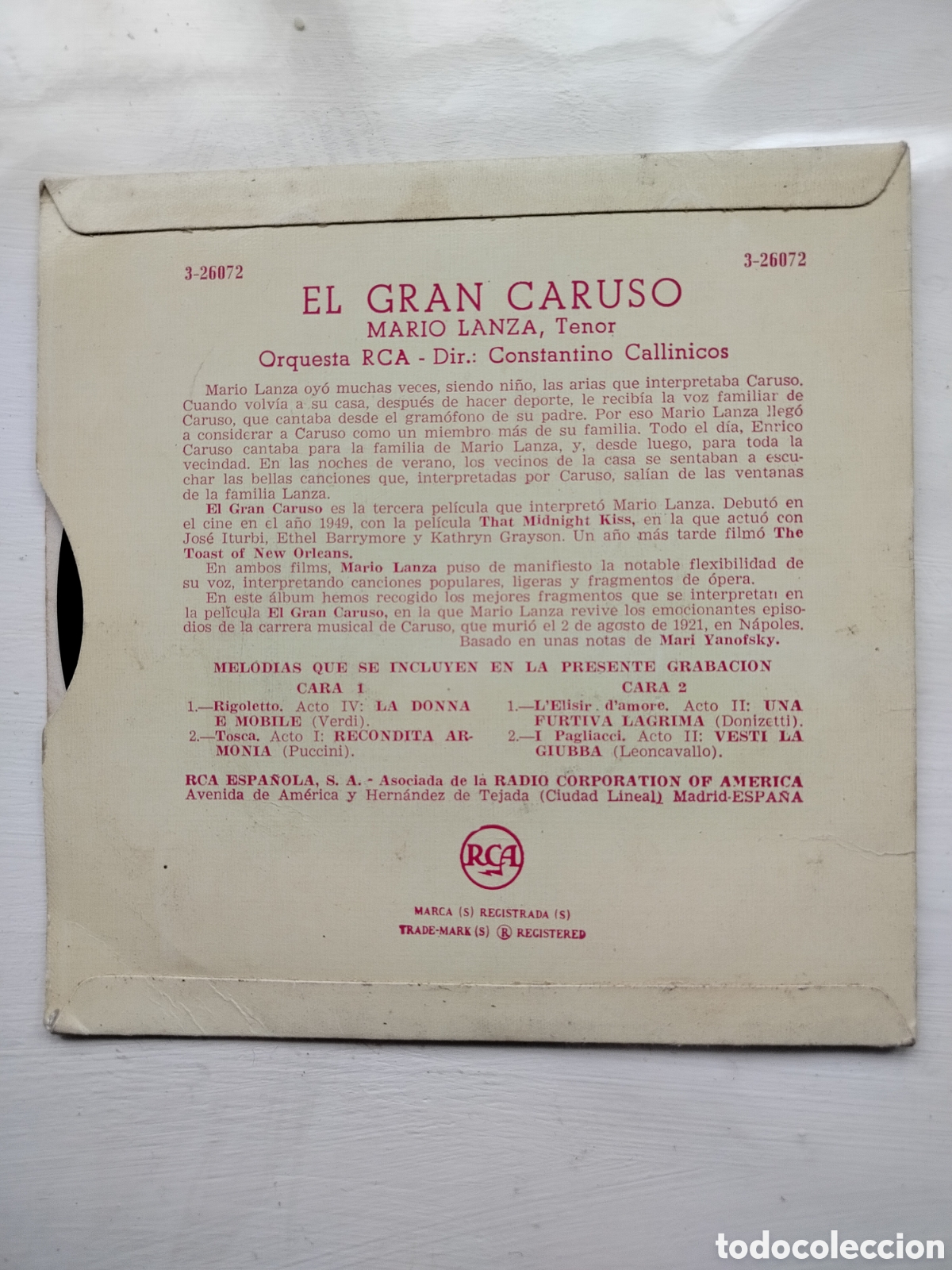 Discos de vinilo: Mario Lanza EP Gran Caruso - Foto 2