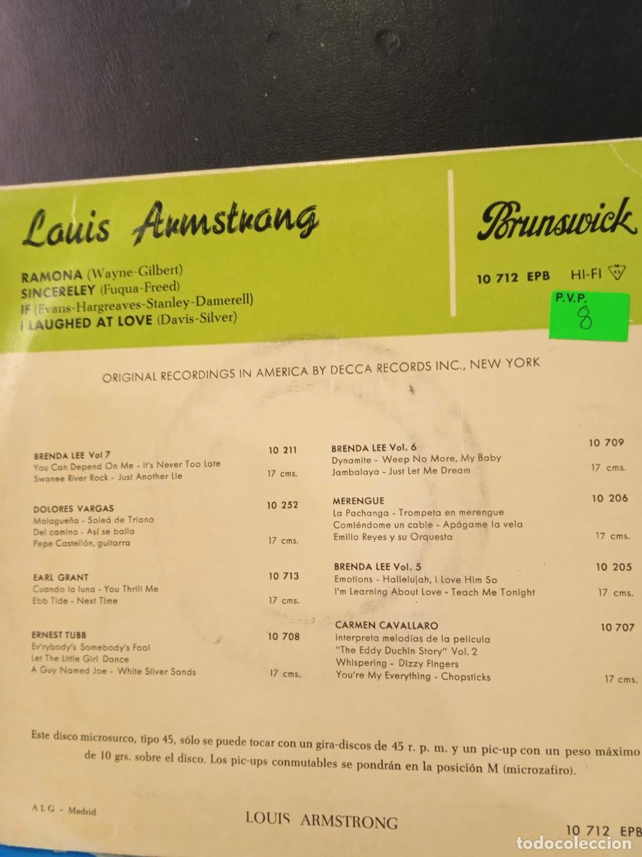 Discos de vinilo: LOUIS ARMSTRONG- SINCERELY. EP - Foto 2