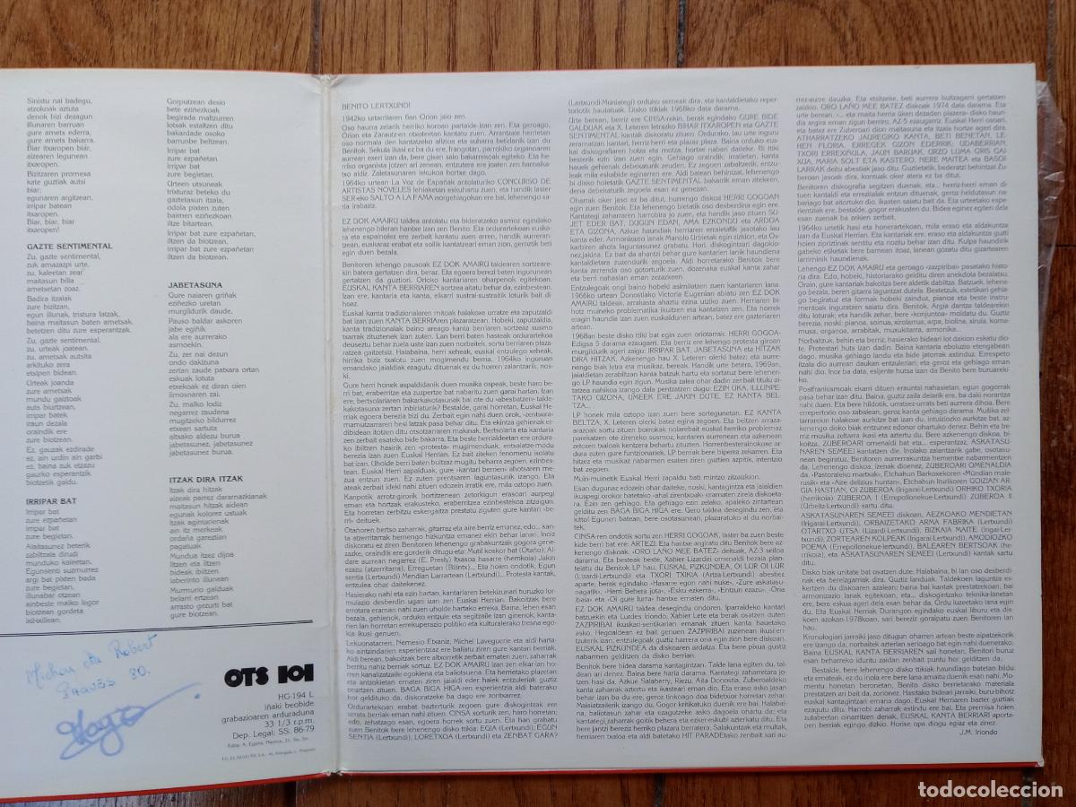 Discos de vinilo: Benito Lertxundi - Euskal kanta-berria - Foto 3