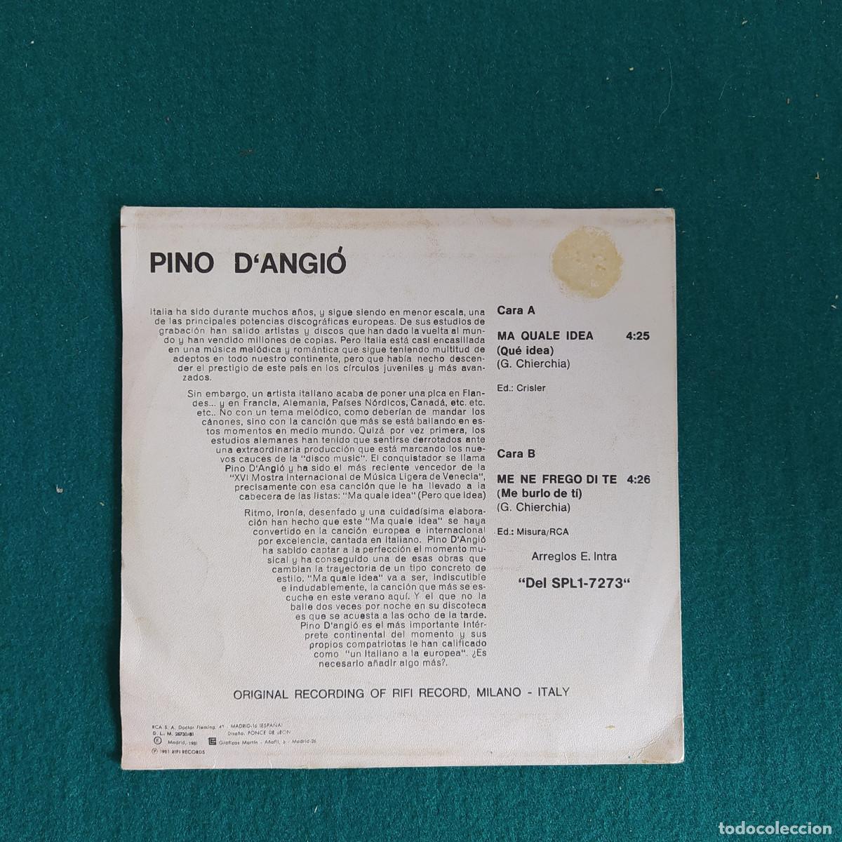 Discos de vinilo: Pino DAngi&ograve; &ndash; Ma Quale Idea = Que Idea - Foto 2