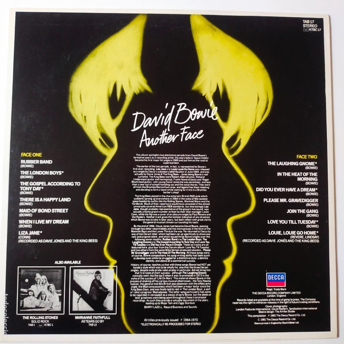 Discos de vinilo: DAVID BOWIE- ANOTHER FACE- UK LP 1981- DISCO COMO NUEVO. - Foto 2