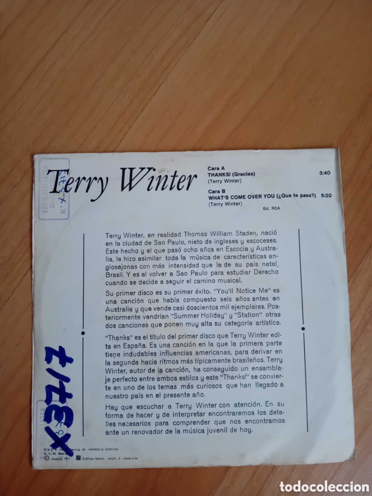 Discos de vinilo: TERRY WINTER. THANKS! - Foto 2